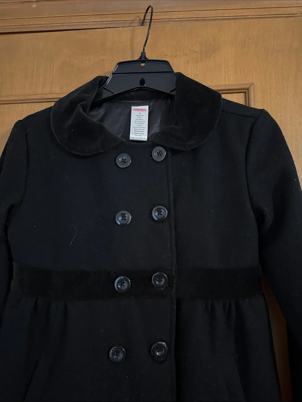 Gymboree Black Double-Breasted Pea Coat with Velvet Waist Trim